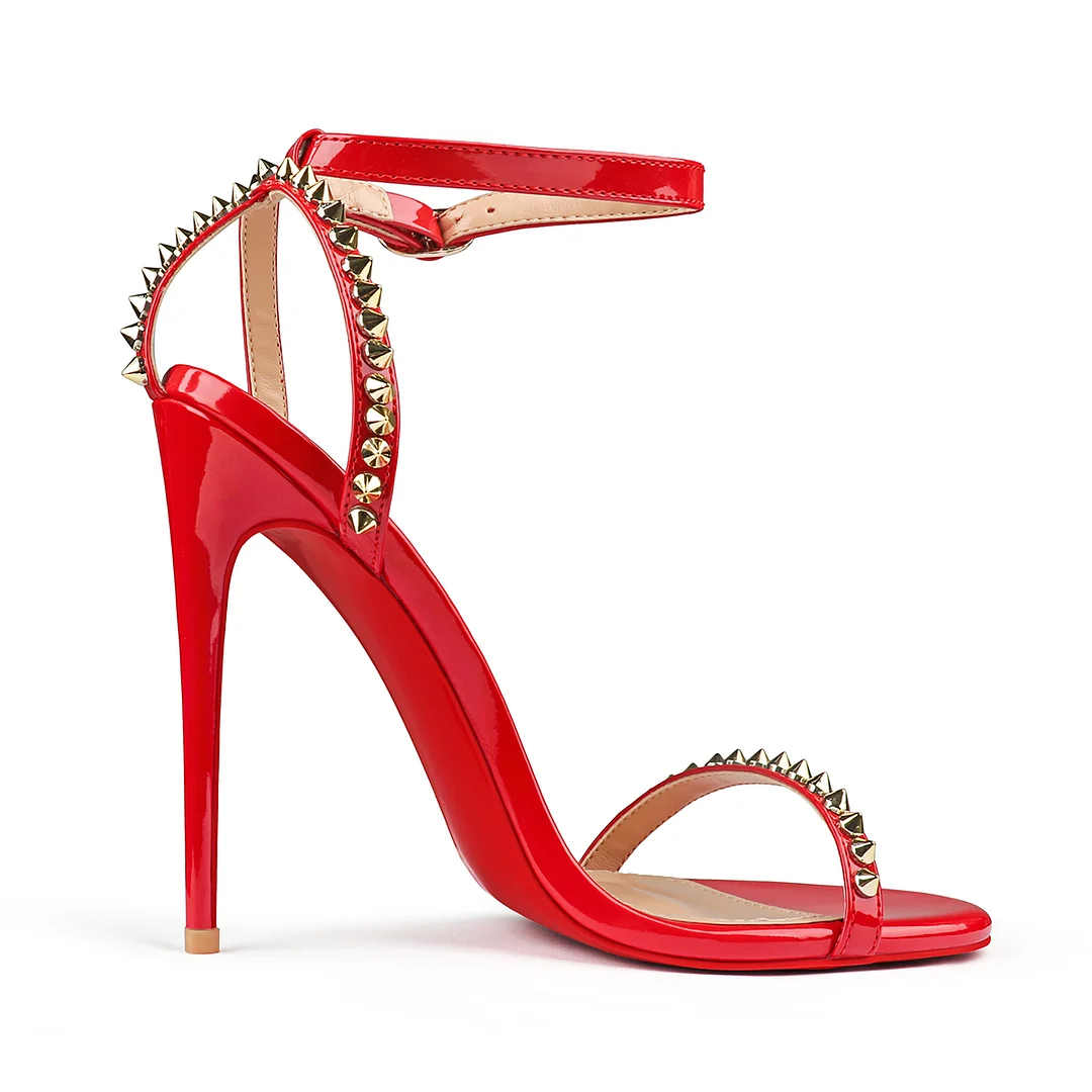 120mm Women's Sandals Stiletto Red Bottom High Heels Open Toe Ankle Strap Rivet Studs Shoes-MERUMOTE