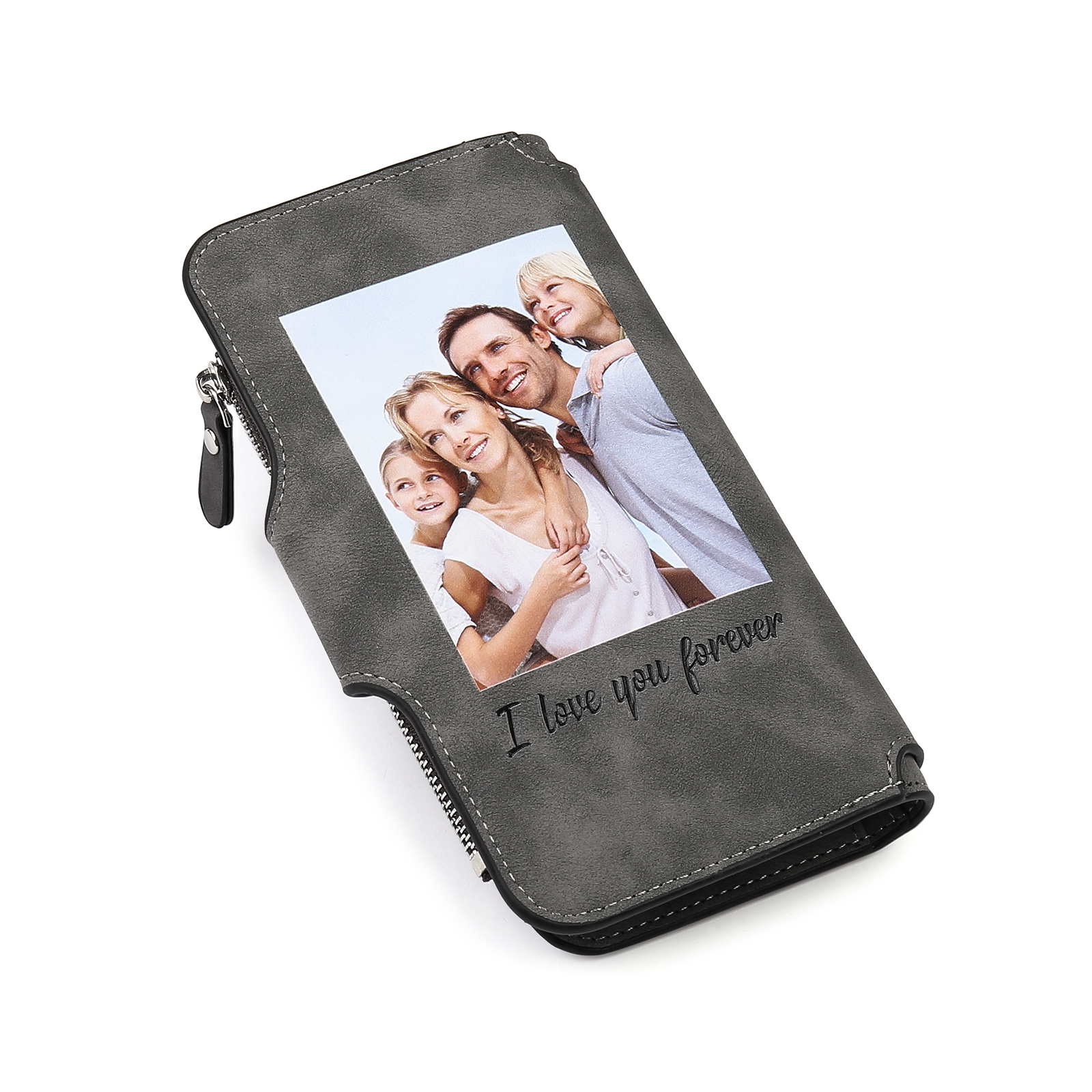 Portafoglio in PU pelle con 1 letetra & 1 testo & 1 nome & 1 foto personalizzati per mamma/nonna