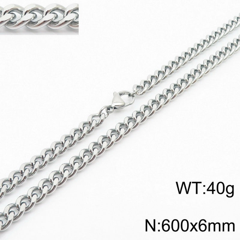 Fashion Simple Bracelet Stainless Steel Six-Sided Grinding Chain Choker Necklace
