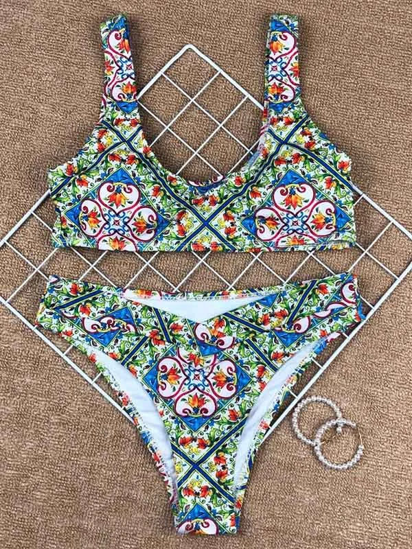 Paisley Print High-Waisted Bikini Swimsuit 
