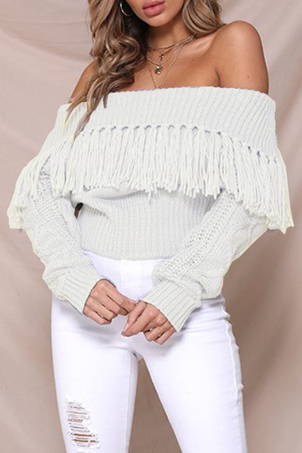 Casual Elegant Solid Tassel Split Joint Off The Shoulder Tops - Life is Beautiful for You - SheChoic