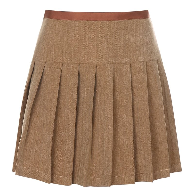 HEYounGIRL Khaki Preppy Style Pleated Skirts Womens High Waisted Mini Short Skirt Ladies Casual Tie Up Bandage Skirt Autumn 2021
