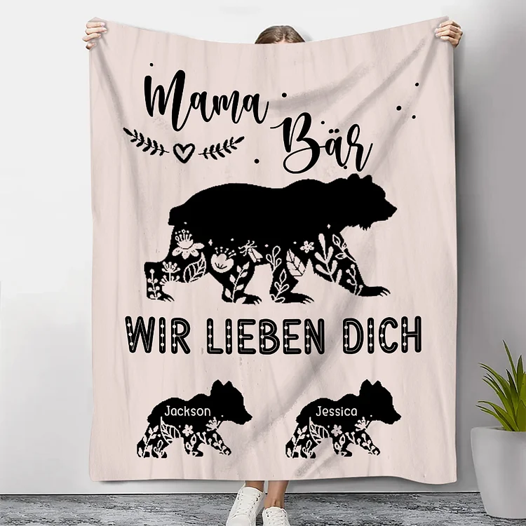 Kettenmachen Personalisierbare 2 Namen Mama Bär Wir lieben dich Rosa Decke - Geschenk für Mutter