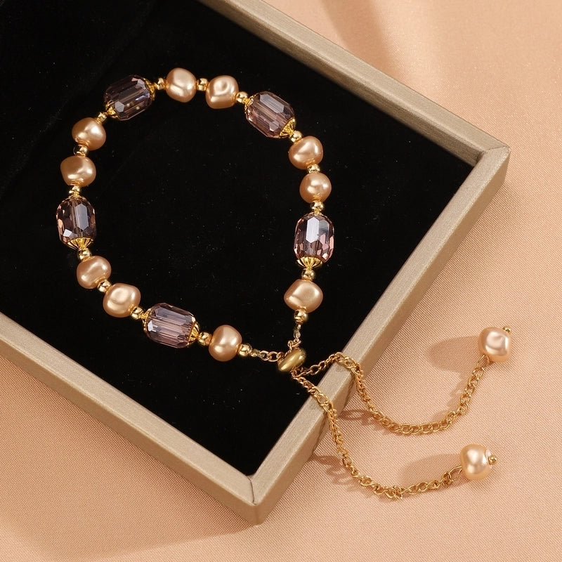 Minimalist Moon Flower Bow Knot Imitation Pearl Alloy Bracelets