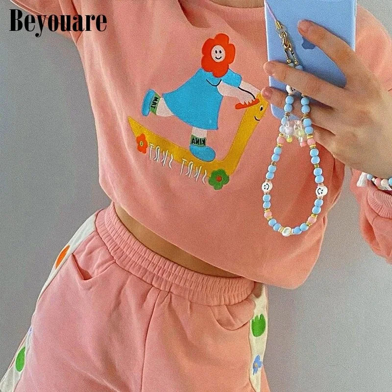 WannaThis Cute Sweet Cartoon Embroidered Sweatshirts Kawaii Girl Cotton 2021 O Neck Long Sleeve Loose Women Pullover Autumn New