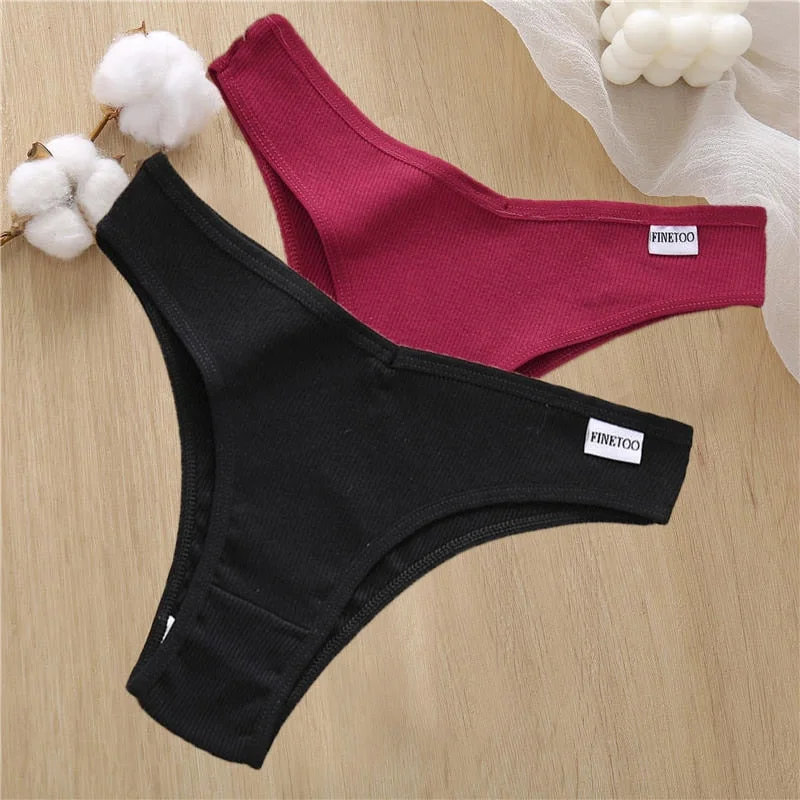 2PCS/Set Sexy Lingerie Cotton Panties Women Underwear Briefs Female Underpants Pantys Tangas Thong Panties Bikini Solid Color