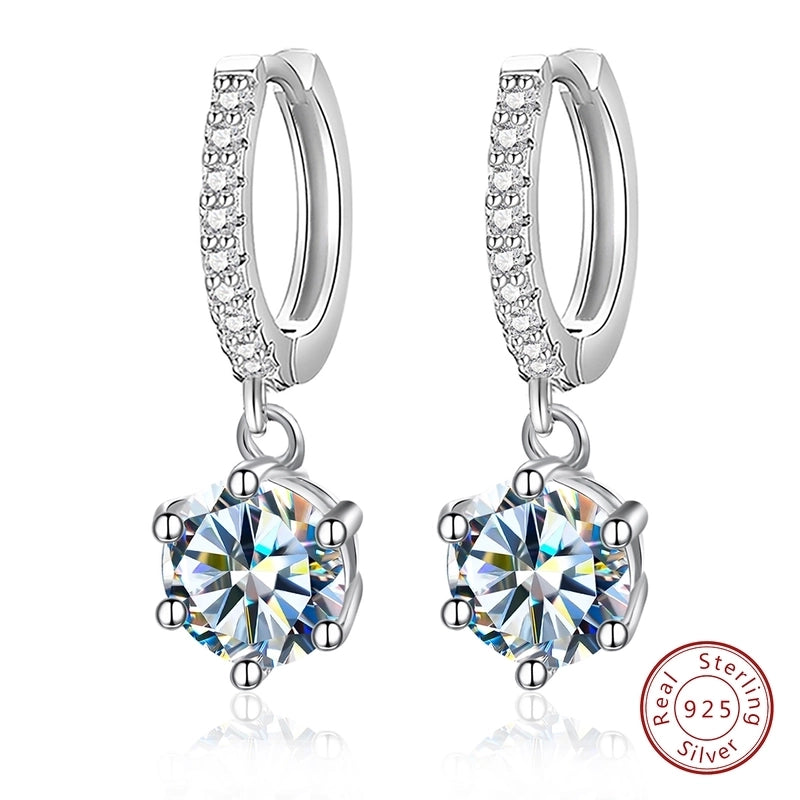 1 Pair White Gold Plated Sterling Silver Moissanite VVS1-VVS2 Moissanite Earrings Geometric Drop Earrings