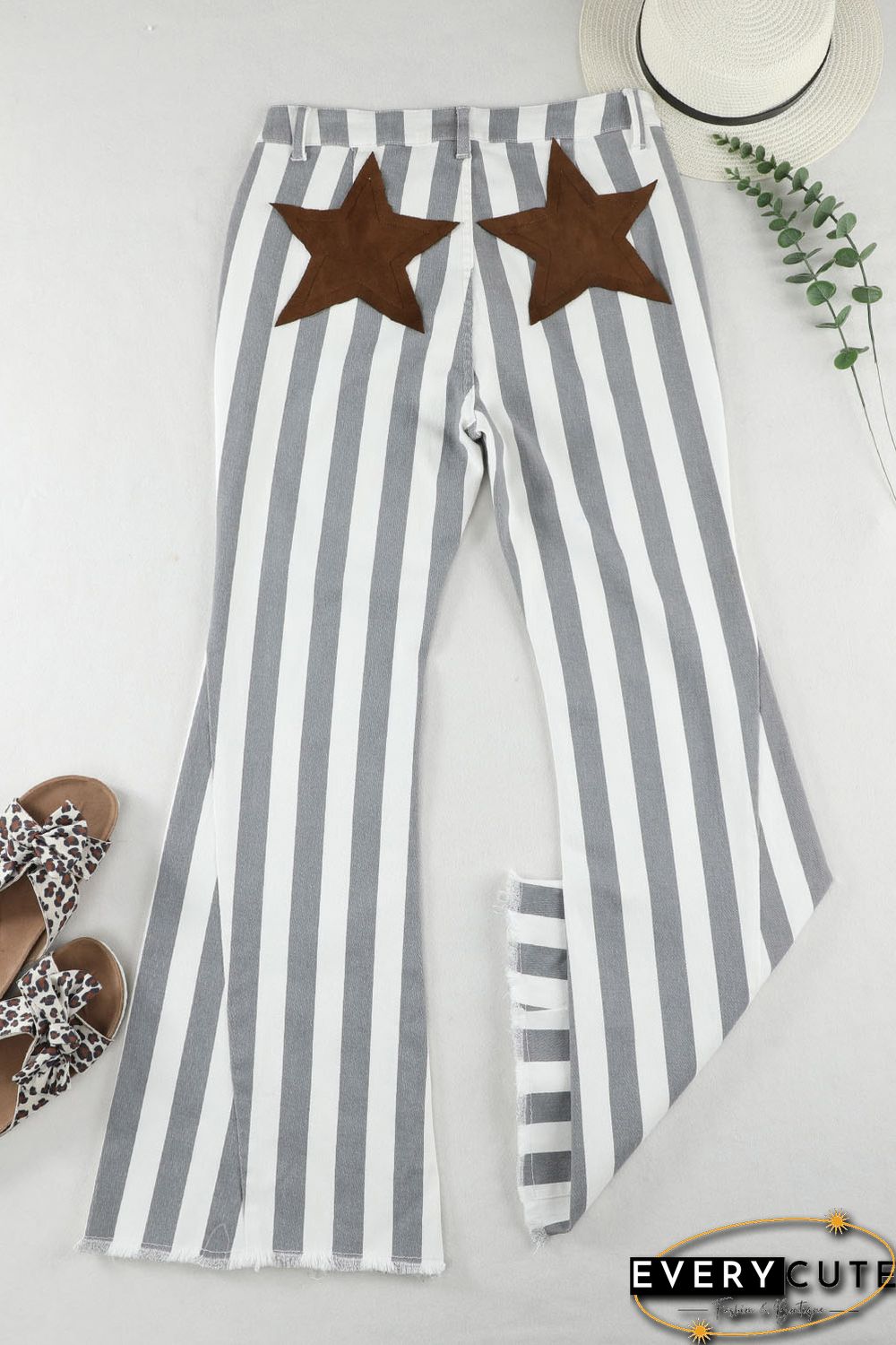 Stripe Star Embellished Western Flare Jeans