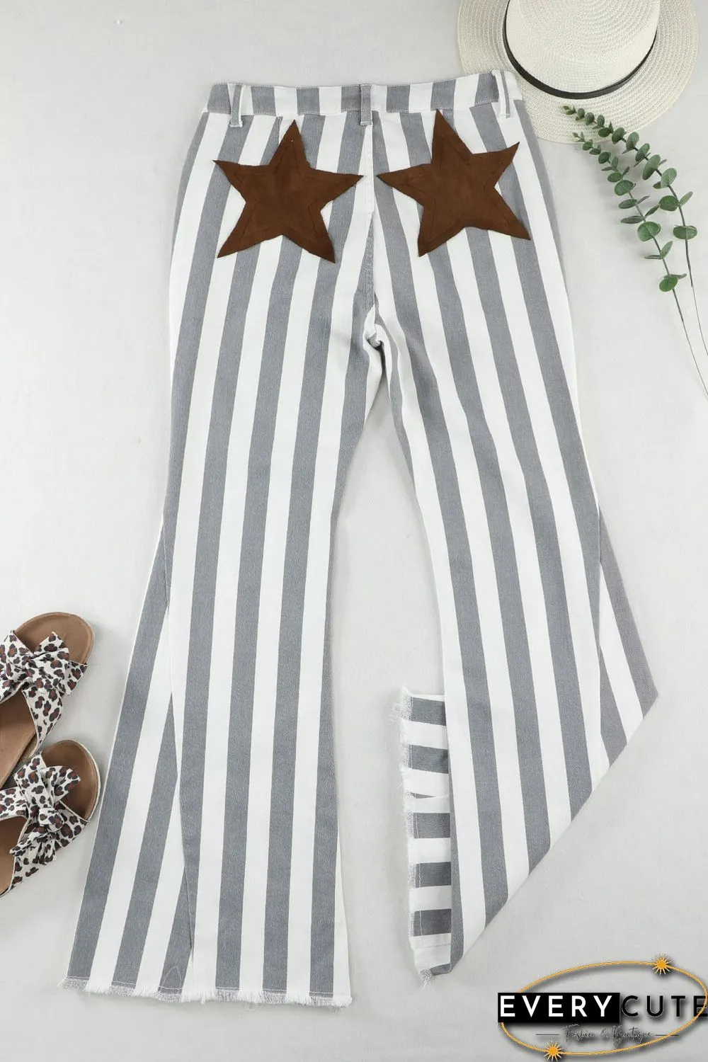 Stripe Star Embellished Western Flare Jeans
