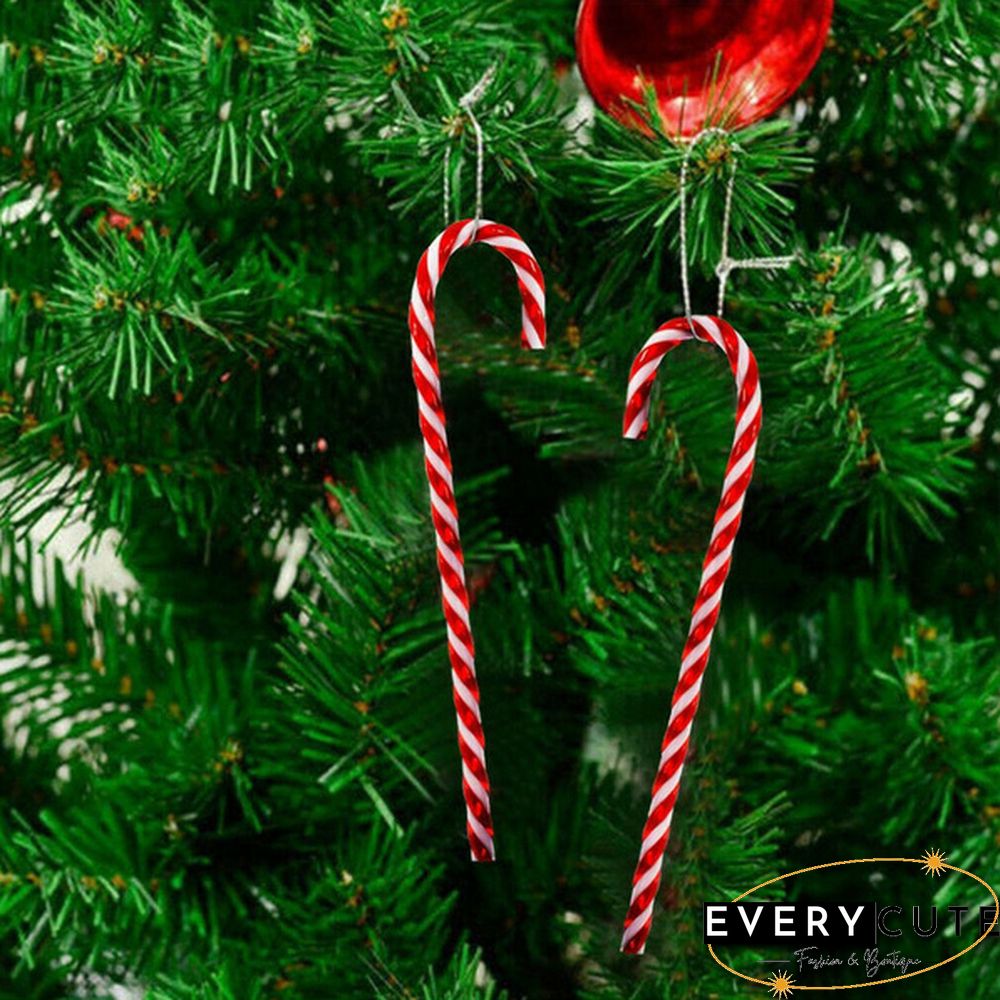 10Pcs Plastic Candy Cane ChristmasTree Decoration Christmas Tree Ornament Striped Candy Cane Sticks Pendant Holiday Ornaments