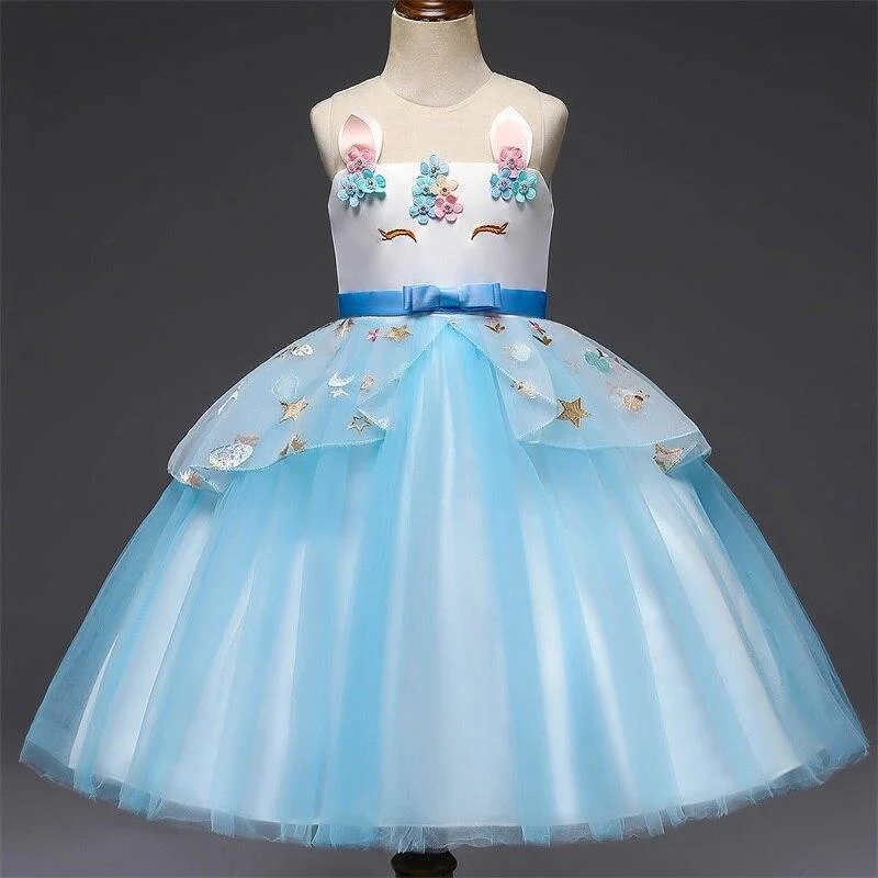 2021 Fantasy Unicorn Dress For 3-8 Year Girl Children's Princess Costume Kids Birthday Party Infant Tutu Child Clothes