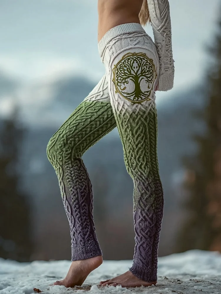 Viking Tree Of Life Celtic Gradient Knit Cozy Leggings