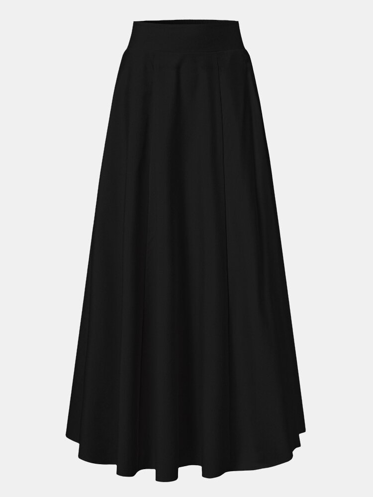 Solid Color Plain Pleated Elastic Waist Long Casual Skirt for Women - Shop Trendy Women's Fashion | TeeYours