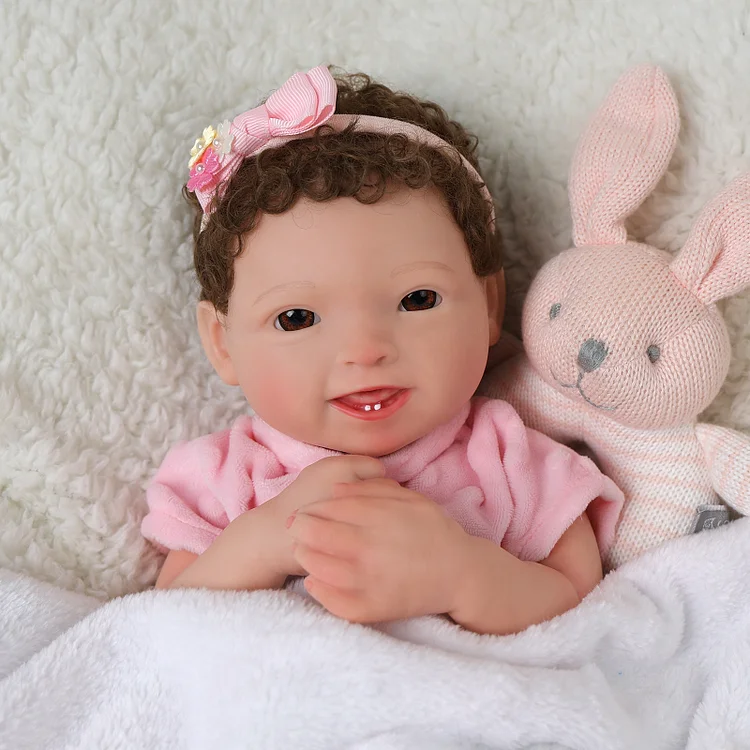 Babeside Mia 16" Full Silicone Reborn Baby Smiling Girl Pink Bow