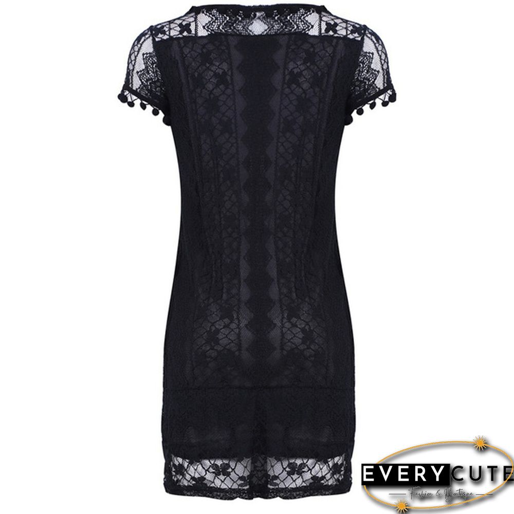 (S-5XL)Fashion Summer Dress Women Casual Sleeveless Short Dress Tassel Solid White Mini Lace Dress Plus Size