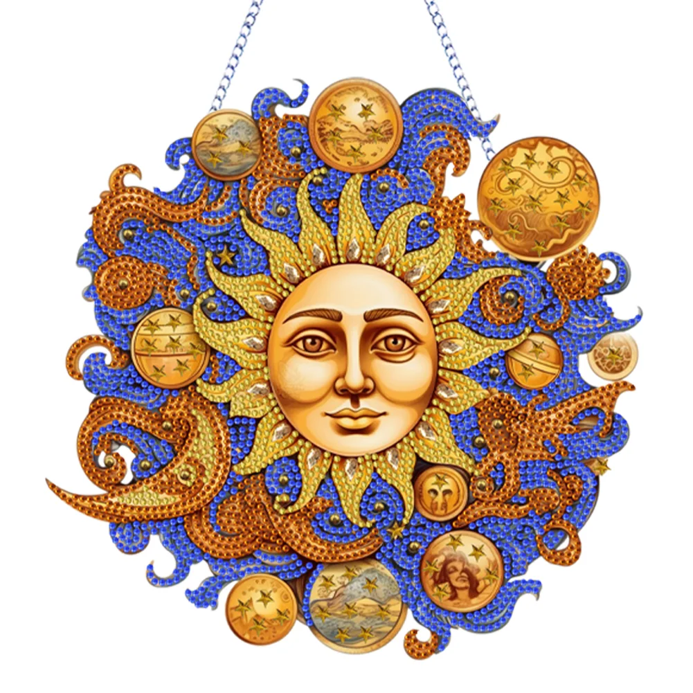 DIY Sun Moon Acrylic Single Side Special Shaped Diamond Painting Hanging Ornament