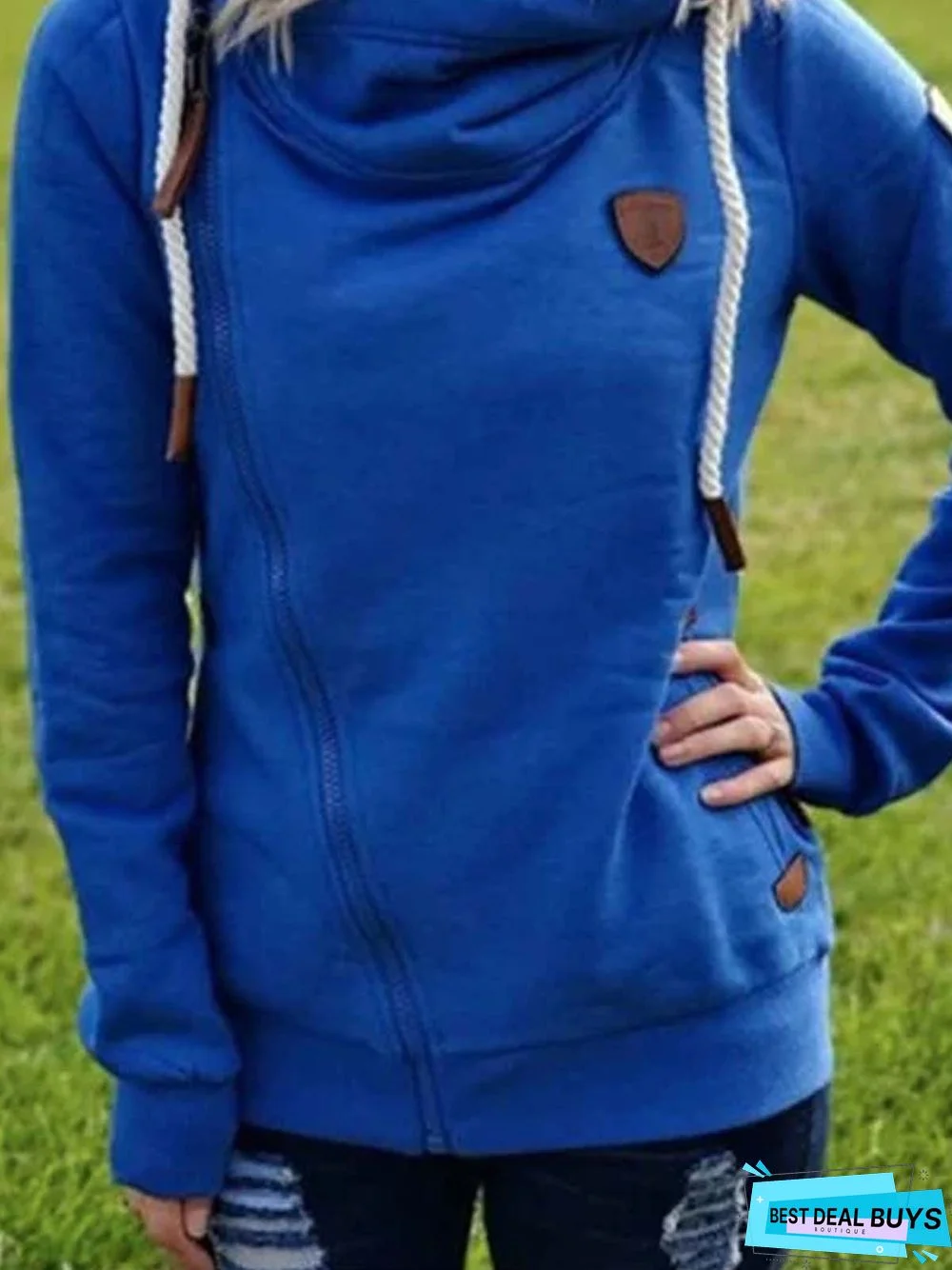 Patchwork Fit Cotton-Blend Casual Hoodies & Tunic Sweatshirt