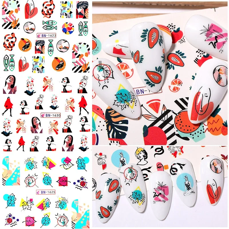 12Pcs Leopard Water Decals Sticker Hollow Floral Flower Leaves Geometry Water Transfer Watermark Foil Slider Decoration