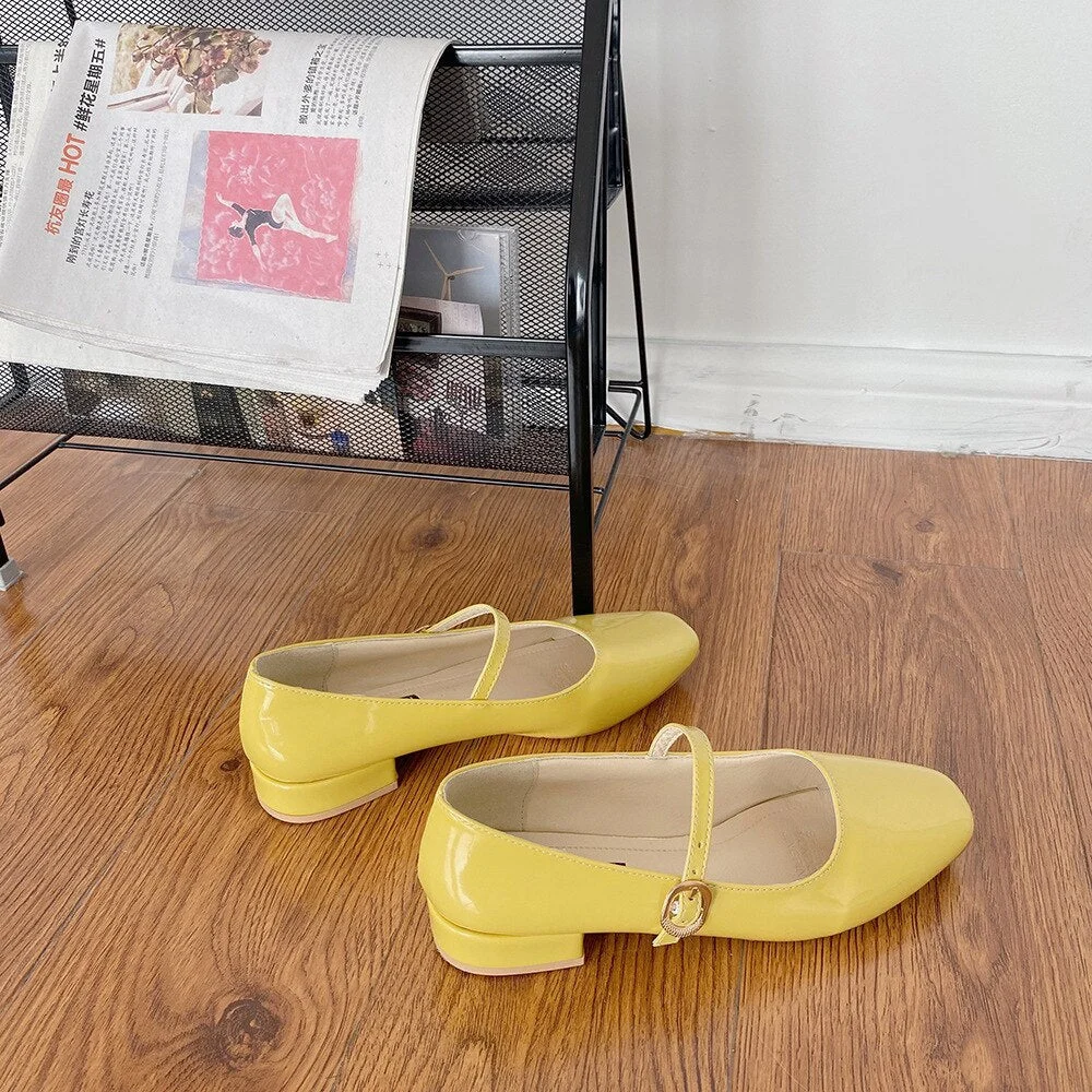 Vintage Square toe buckle band mary janes women loafers flat shoes woman ballerina slip on shallow solid low heels moccasins2020