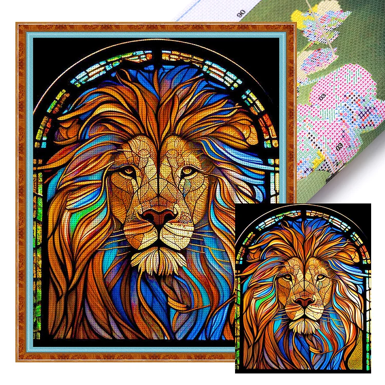 Glass Art - Lion 11CT Stamped Cross Stitch 40*50CM