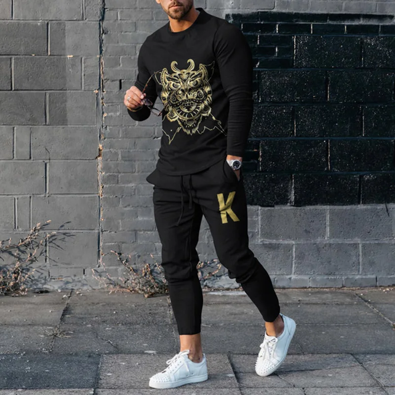 Golden Lion Head PrintT-Shirt And Pants Co-Ord
