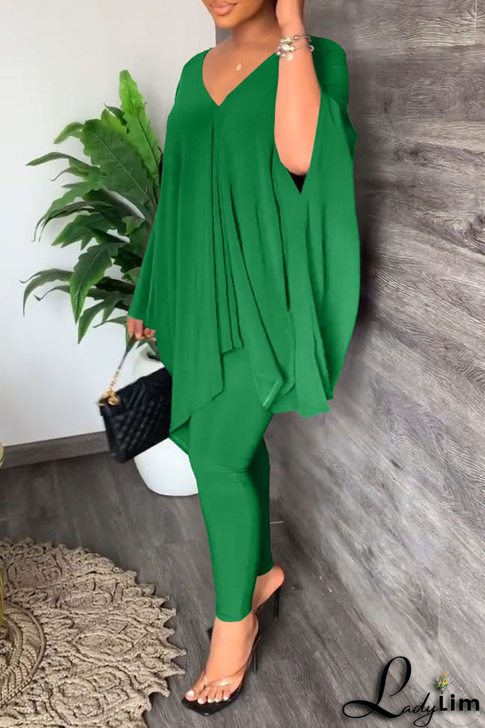 Black Casual Solid Patchwork V Neck Long Sleeve Two Pieces