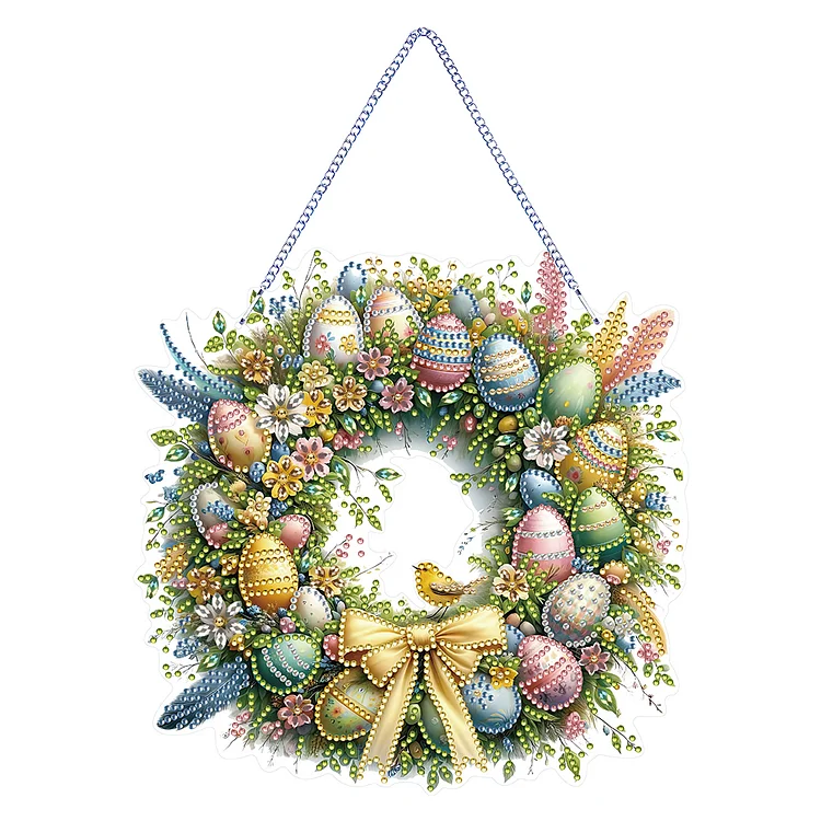Single Sided Easter Wreath 5D DIY Diamond Painting Dots Pendant for Office Decor