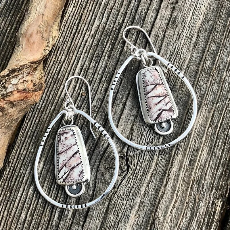 Vintage Boho Lady square engraving pattern Drop Earrings Simple Antique Silver Color Wedding Bridal loop dangle Earrings