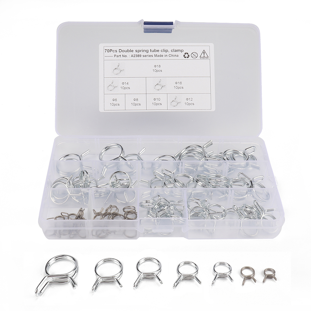 

70pcs Double Wire Spring Hose Clamps Fuel Line Hose Tube Clips Assortment, 501 Original