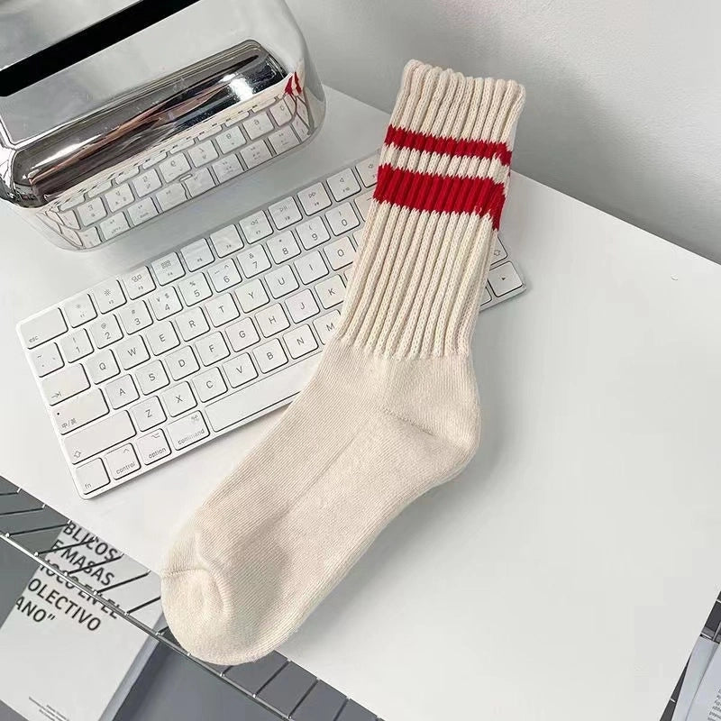 Thick Line Socks Men’s Mid-calf Solid Color Japanese Retro Trendy Autumn And Winter Stockings Sports Basketball American Pile Long Stockings