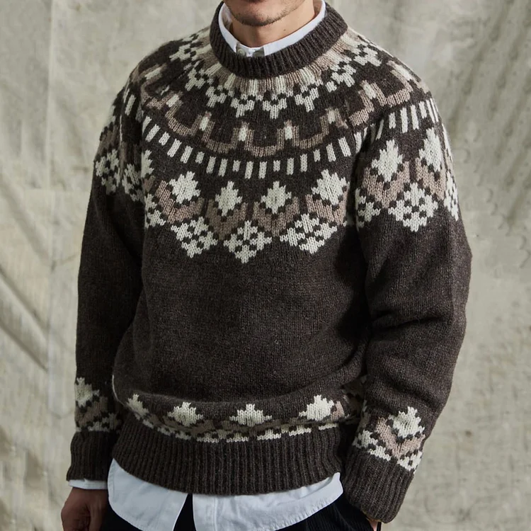 Comstylish Vintage Alafosslopi Warmth Knit Jacquard Icelandic Crew Neck Sweater