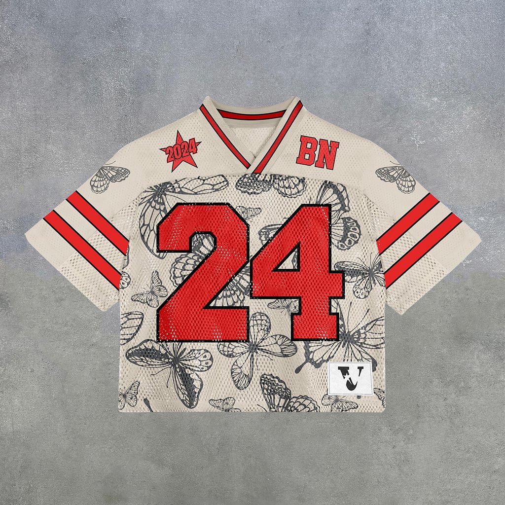 Sopula Vintage Legend Butterfly No 24 Graphics Blokecore Blokette Football V-Neck T-Shirt - SOPULA