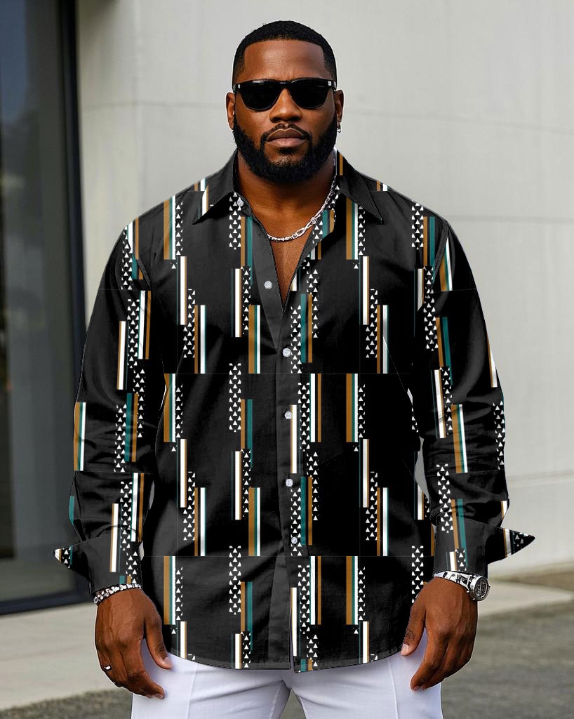 Men's Plus Size Business Geometric Arrangement Print Long Sleeve Shirt