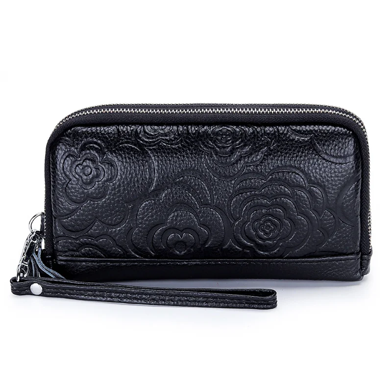Women's Leather High Capacity Double Zip Long Wallet
