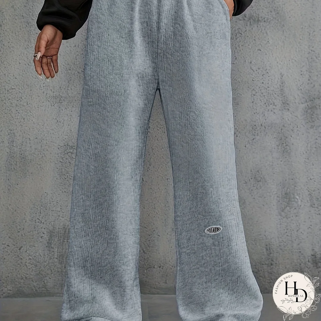 Elastic Waist Solid Pants, Casual Long Length Wide Leg Pants, Women's Clothing