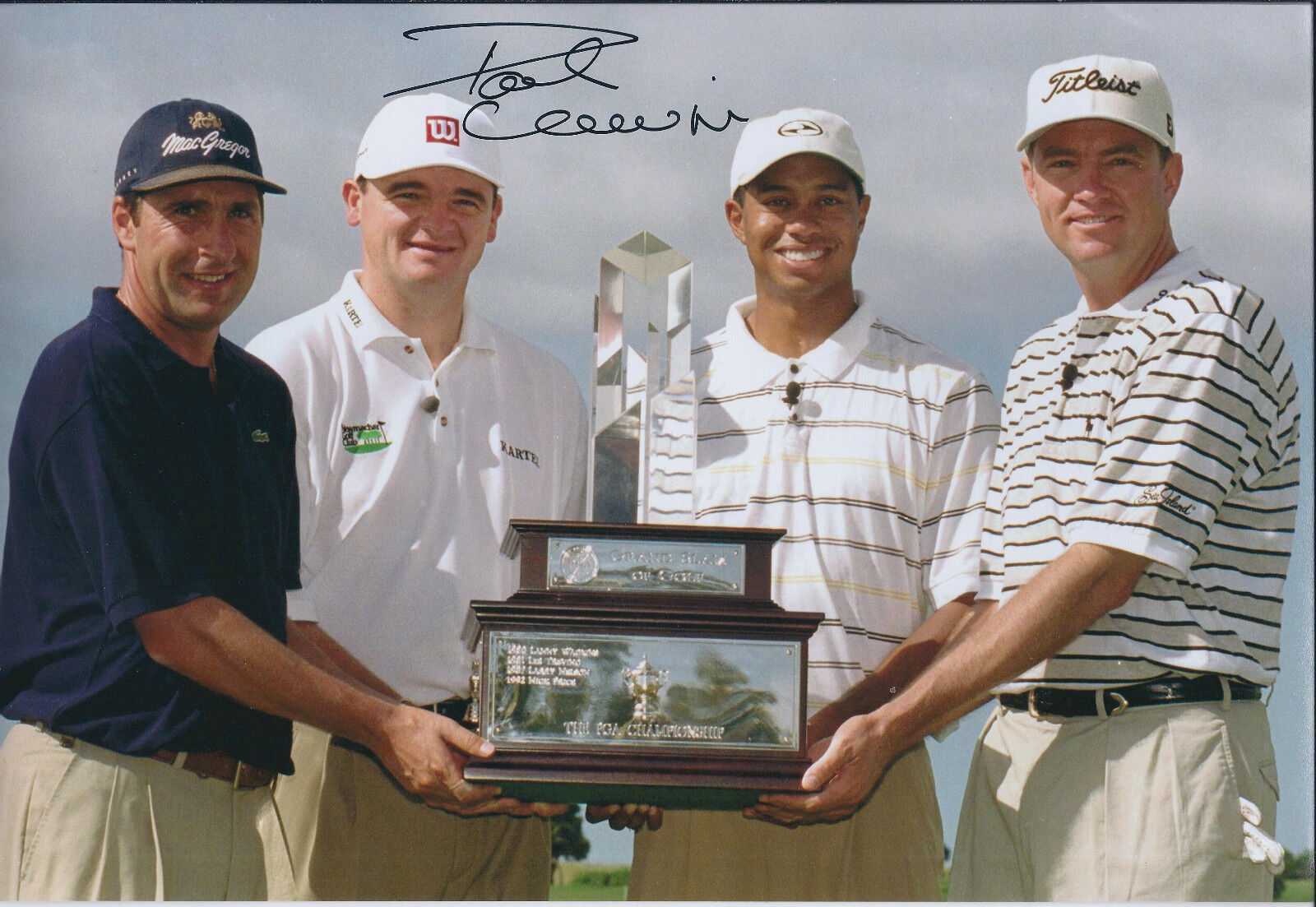 Paul LAWRIE SIGNED Autograph 12x8 Photo Poster painting with Tiger Woods & Olazabal AFTAL COA