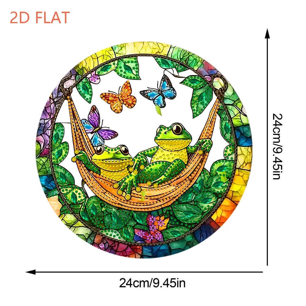 2D Flat DIY Diamond Art Pendant Window Hanging Art for Home Wall Decor (Frog 2)