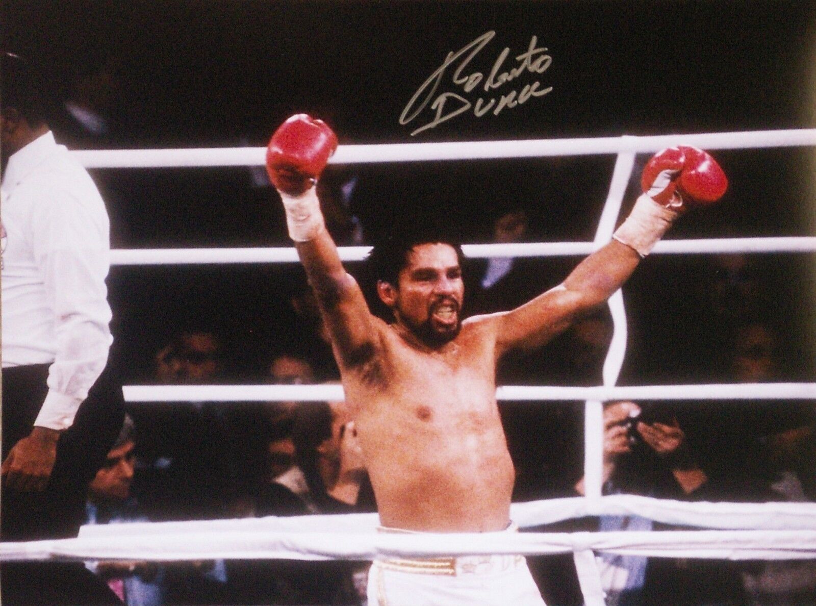 ROBERTO DURAN SIGNED 16x12 BOXING Photo Poster painting COA PROOF SUGAR RAY LEONARD