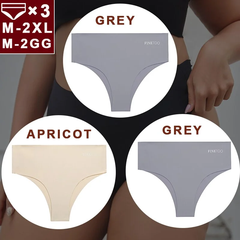FINETOO 3PCS/Set Women Seamless Underwear Panties Ice Silk Lingerie Female Briefs Plus Size M-2XL Sexy Girls Breathable Pantys