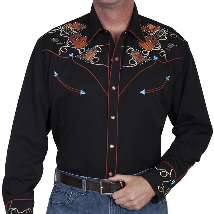 Men's Emerald Embroidered Long Sleeve Snap Western Shirt