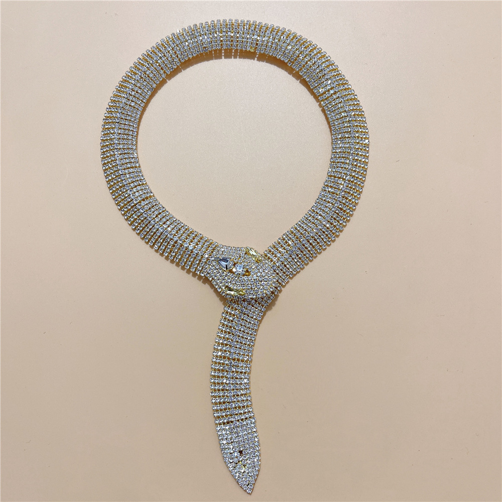 Full Diamond Snake Head Long Necklace