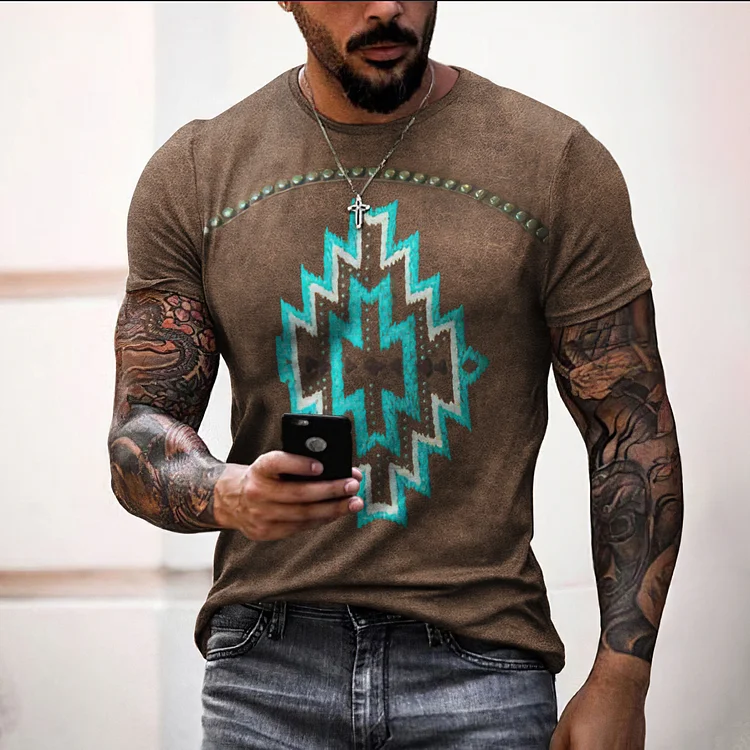 Broswear Western Tribal Geometry Willow Print Short Sleeve T Shirt
