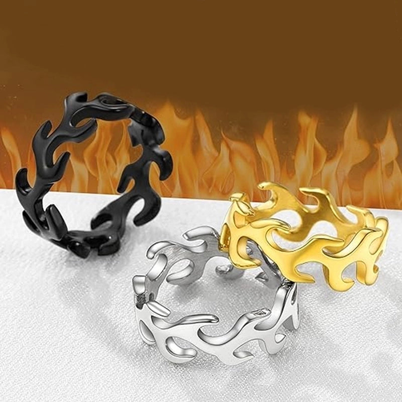 Hip-Hop Punk Flame Solid Color 316L Stainless Steel Cutting Gold Plated Silver Plated Men's Rings