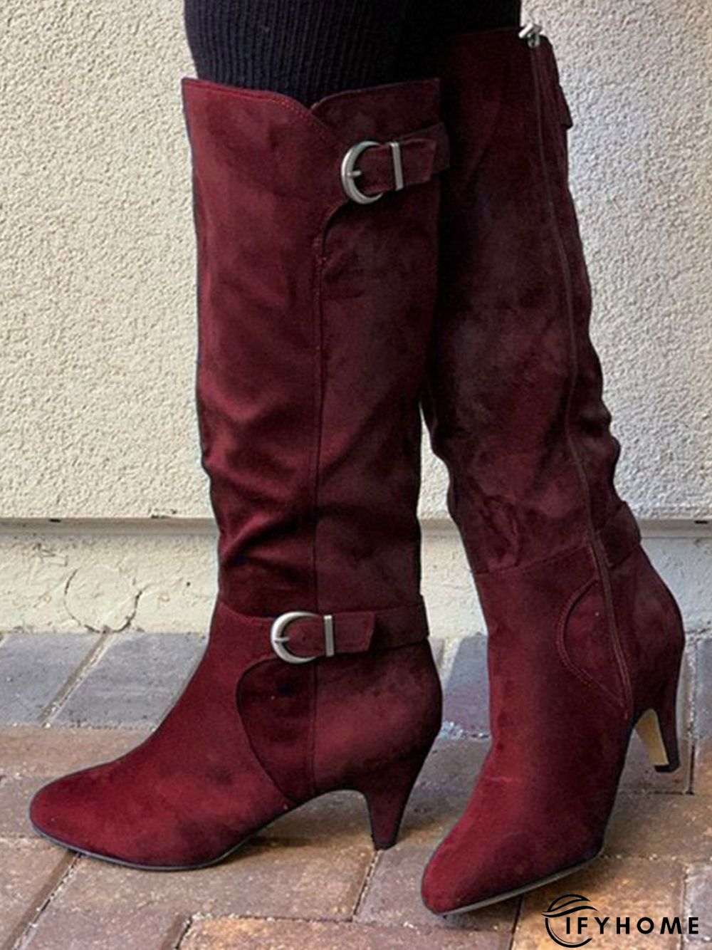 Simple Plain Adjustable Buckle Zipper Mid Calf Boots | IFYHOME
