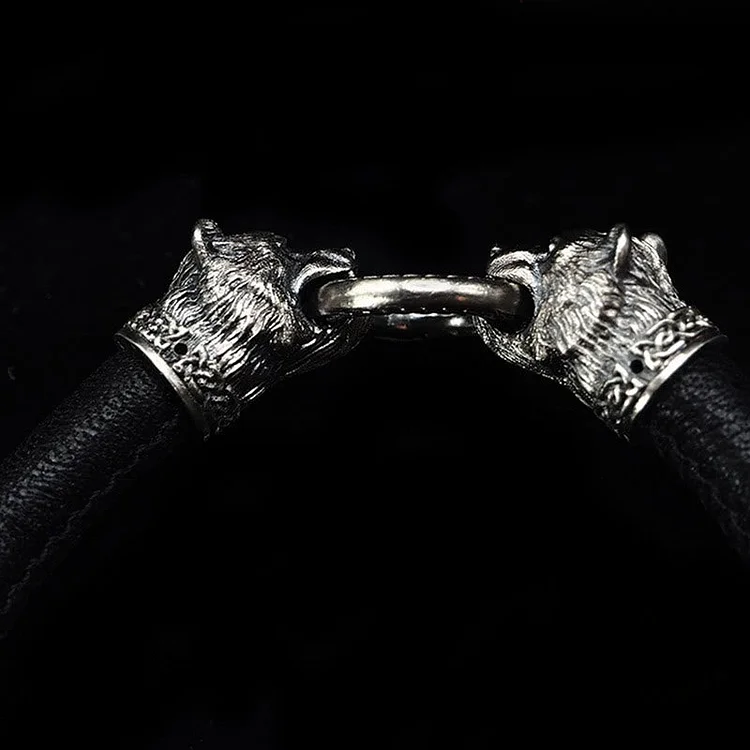 Coutureaura 925 Sterling Silver Viking Animals Leather Bracelet
