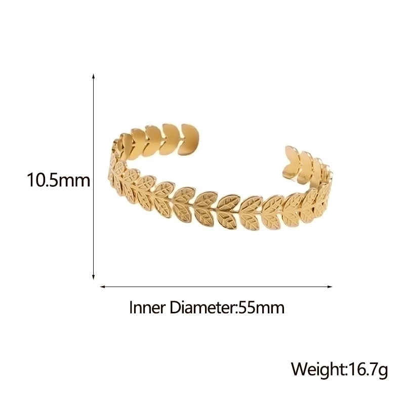 Fashion Leaves 304 Stainless Steel 18K Gold Plated Stainless Steel Bracelets In Bulk