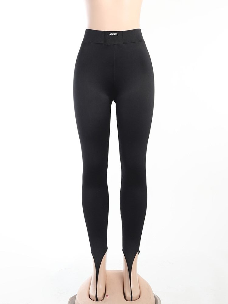 WannaThis Basic Women Letter Print Leggings High Waist Stretchy Fitness Sexy Fashion Sport Casual All-Match Solid Stirrup Pants