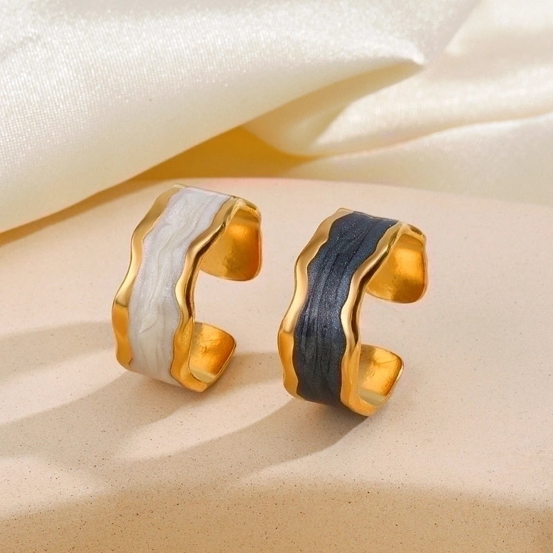 304 Stainless Steel 18K Gold Plated IG Style Enamel Plating Irregular Resin Open Rings