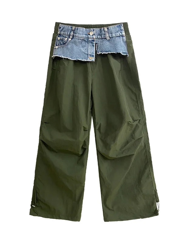 Drawstring Elasticity Split-Joint Loose Wide Leg Trousers Cargo Pants