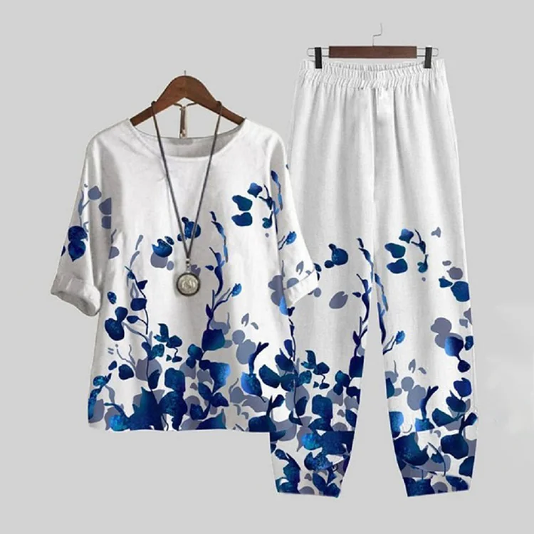 VChics Casual Round Neck Floral Printed Half Sleeve Two Piece Set
